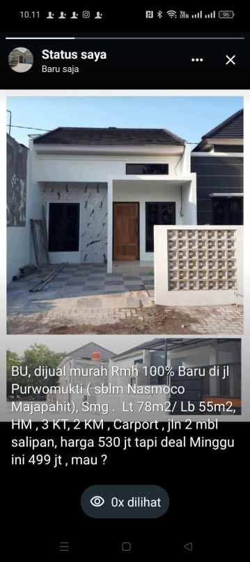 dijual rumah di purwomukti majapahit semarang