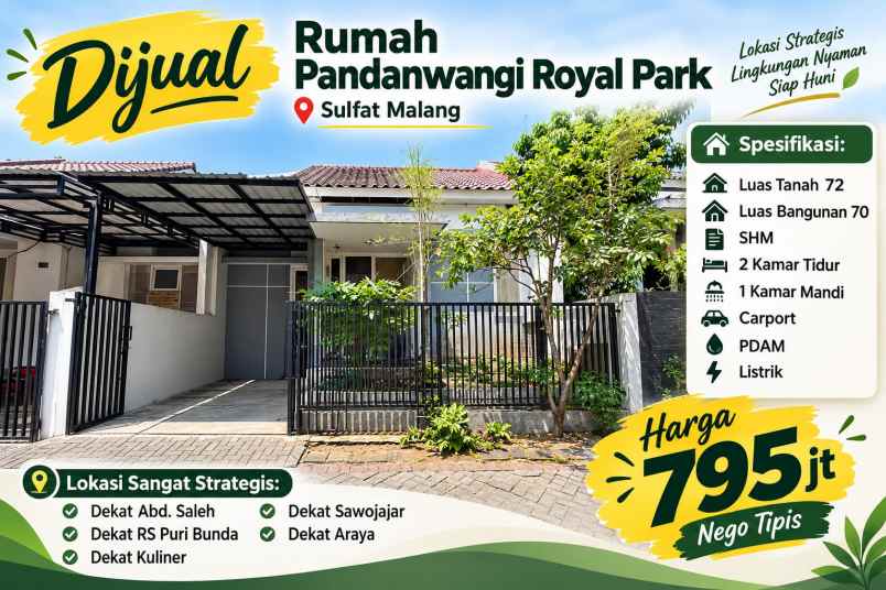 dijual rumah pandanwangi royal park sulfat malang