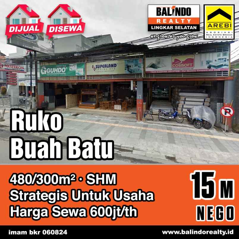 dijual sewa ruko strategis di buah batu