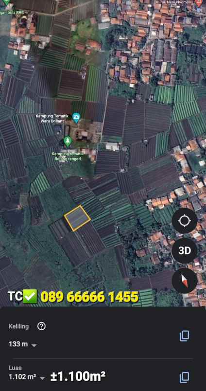 dijual tanah bojong renged teluk naga