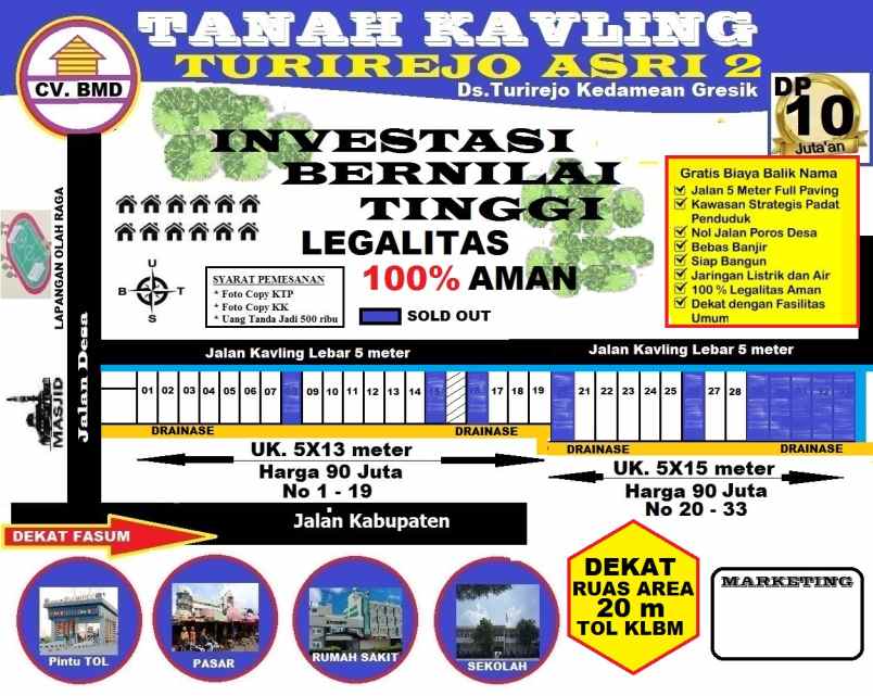 dijual tanah dan kembangan ds turirejo