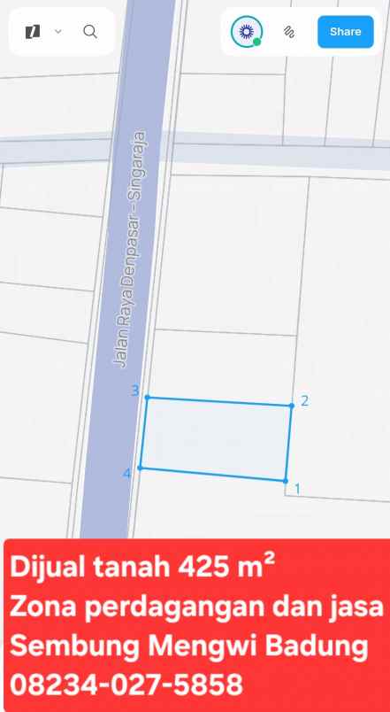 dijual tanah jl denpasar singaraja mengwi badung bali
