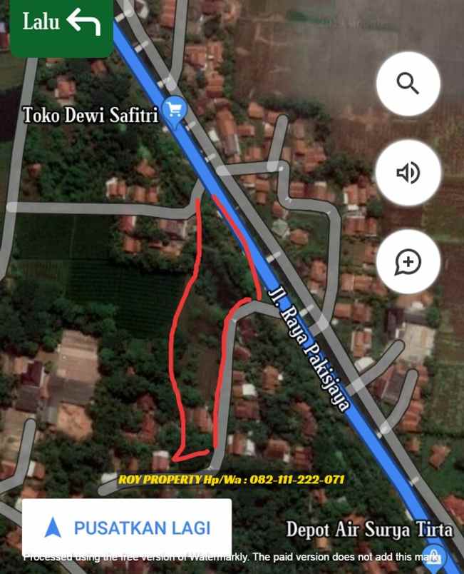 dijual tanah jl raya pakisjaya desa