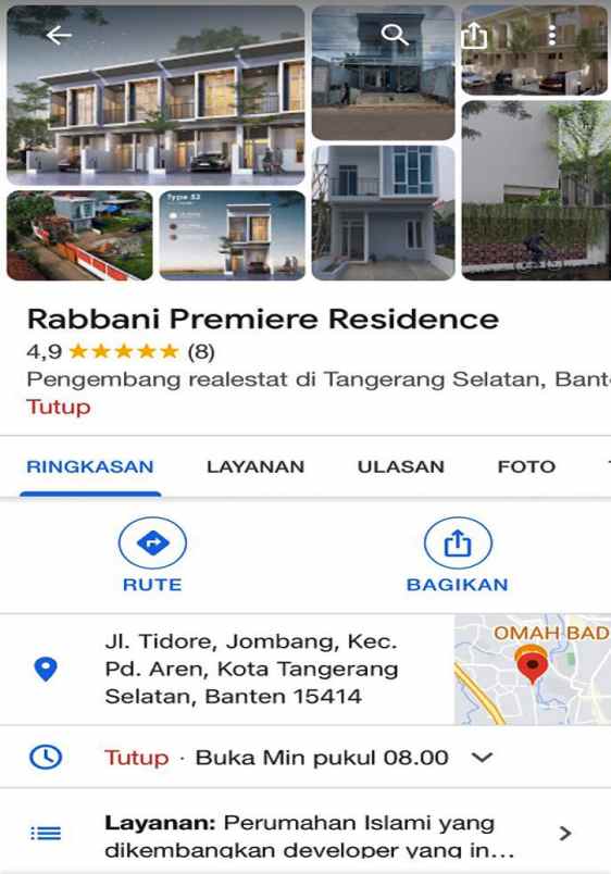 dijual tanah rabbani premiere residence