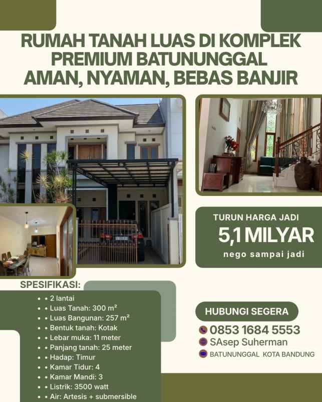 rumah dengan tanah luas di komplek premium batununggal