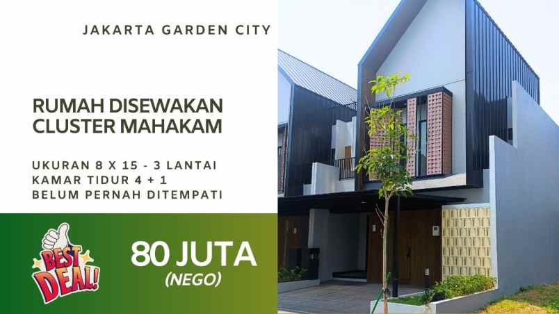 rumah disewakan cluster mahakam jakarta garden city
