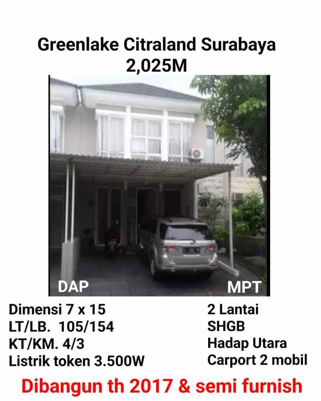 rumah greenlake citraland surabaya barat siap huni