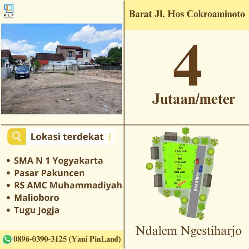 tanah pekarangan dekat pusat kota jogja 4 jutaan meter