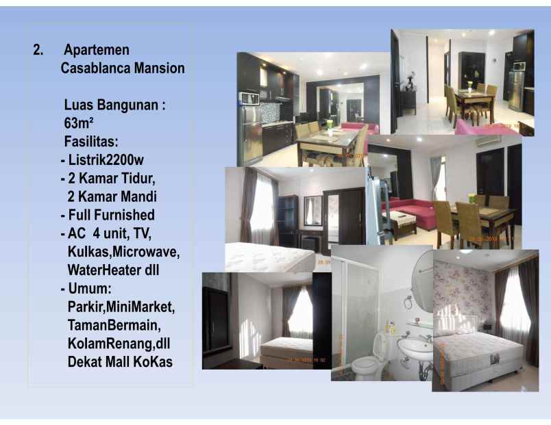 dijual 1 unit apartemen casablanca mansion lt 15