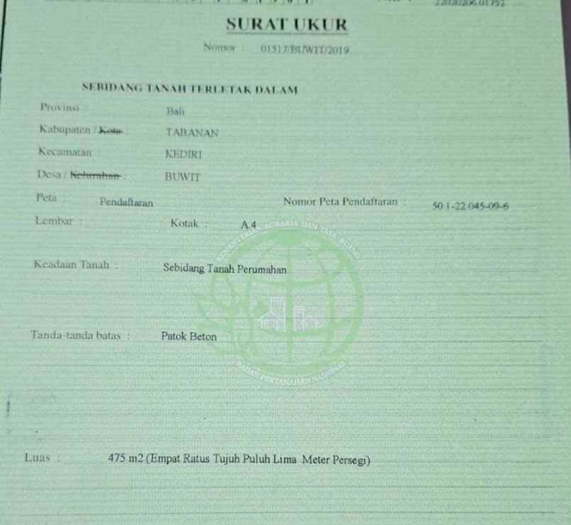 dijual 4 75 are jl raya buwit kediri tabanan