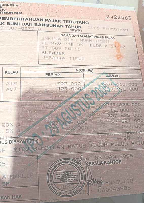 dijual kost kav ptb dki duren sawit