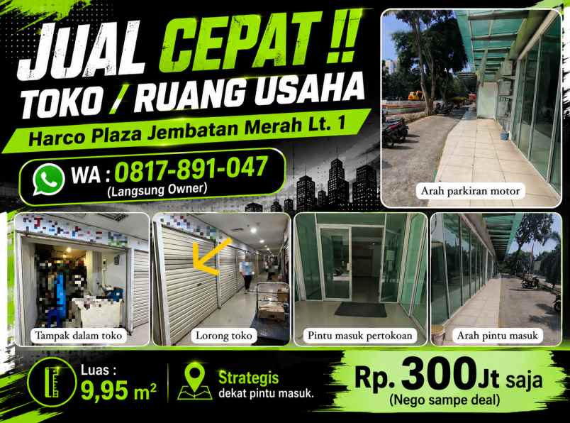 dijual ruko gudang kantor harco plaza jembatan merah
