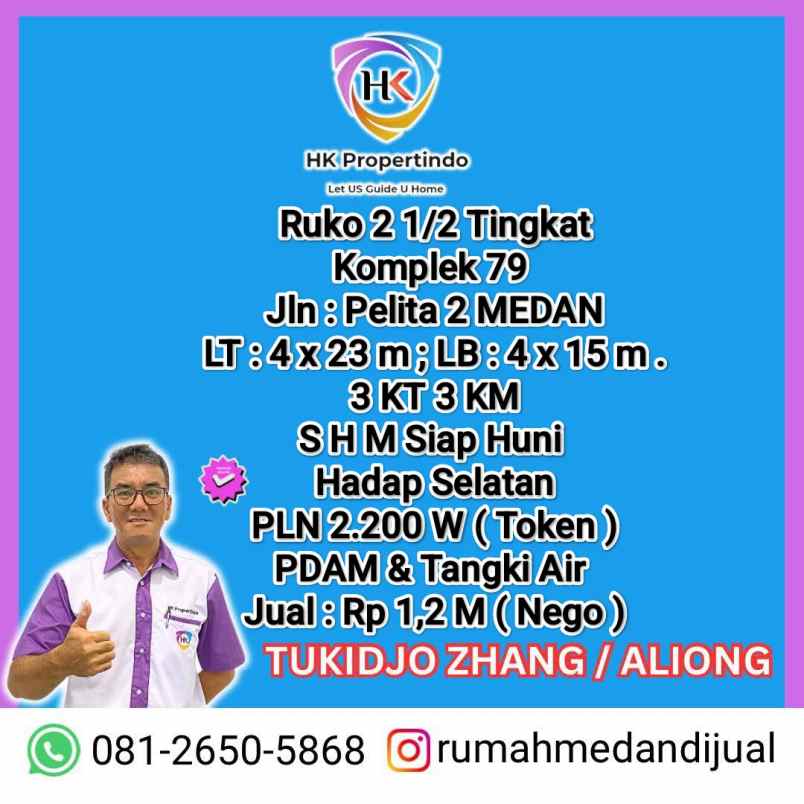 dijual ruko jln pelita 2 komplek 79 medan