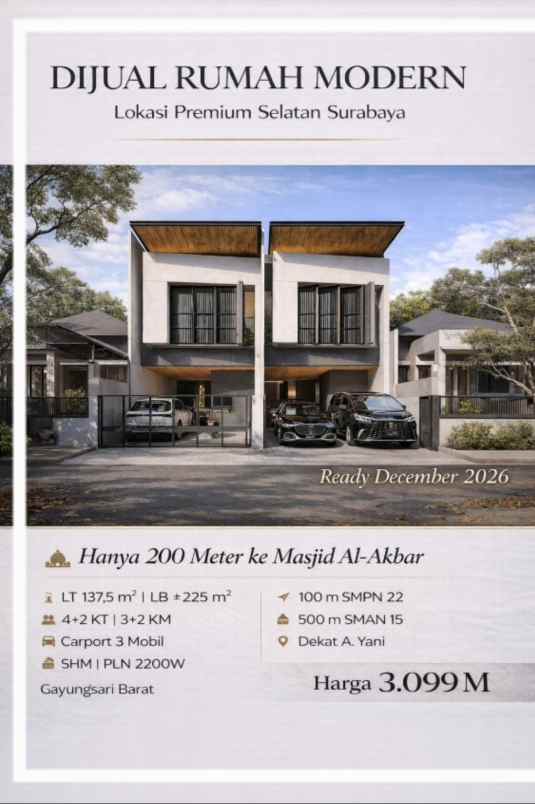 dijual rumah jalan gayungsari barat