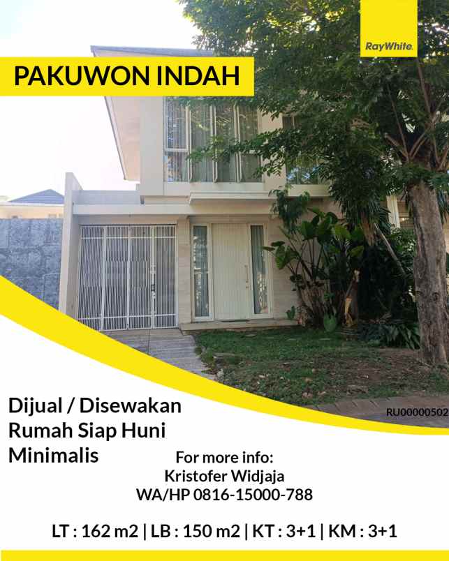 dijual rumah pakuwon indah surabaya barat