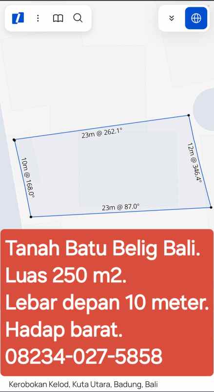 dijual tanah jalan batu belig