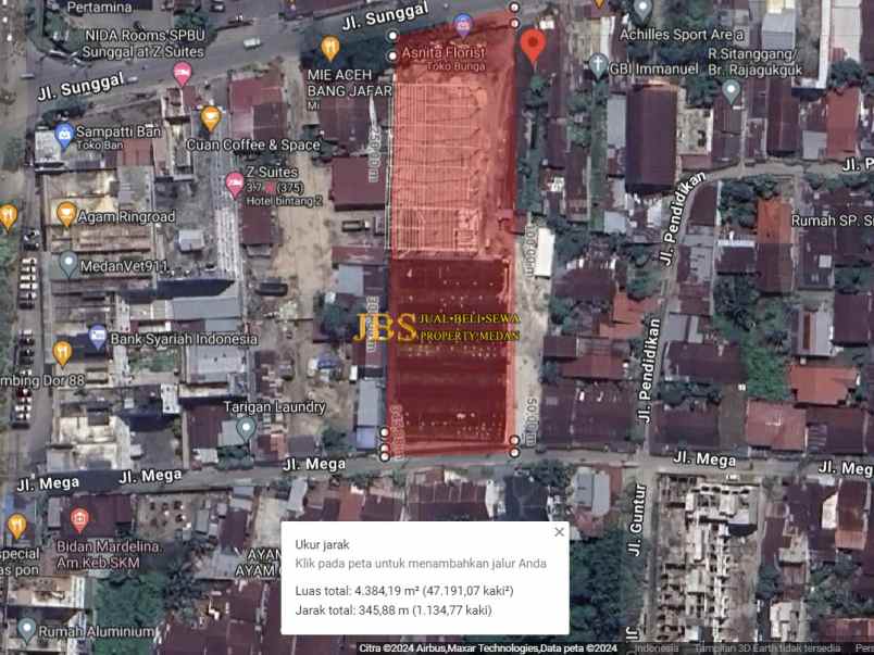 dijual tanah jalan sunggal dekat jl