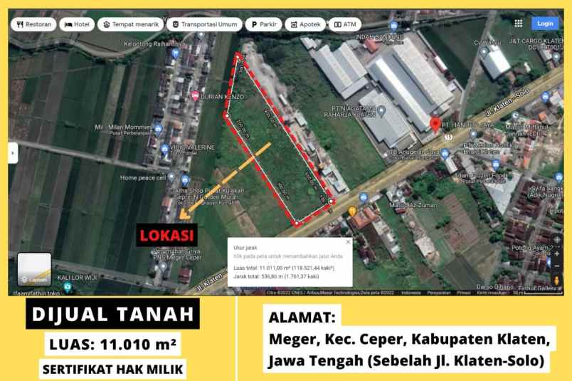 dijual tanah jln raya jogja solo meger
