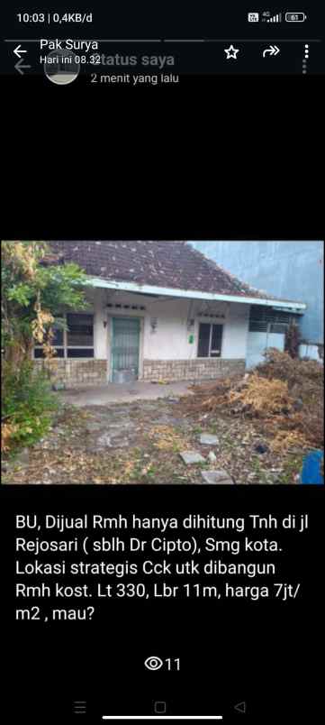 dijual tanah rejosari dr cipto semarang