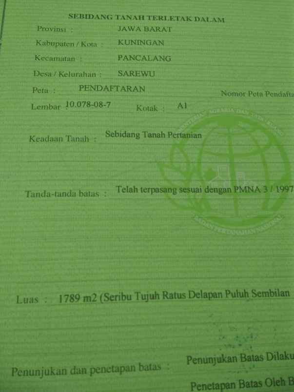 dijual tanah sarewu kec pancalang kab