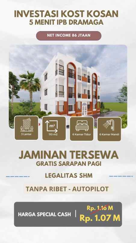 investasi rumah kost 7 mnt dr ipb