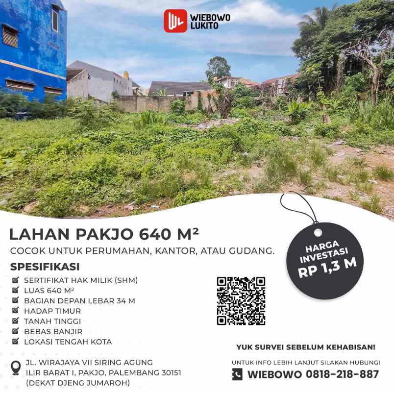 jual tanah 640 m2 di pakjo kota palembang