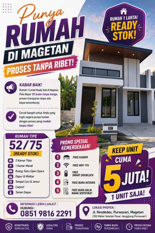 rumah 1 lantai magetan pola bayar 30 bulan tanpa bunga