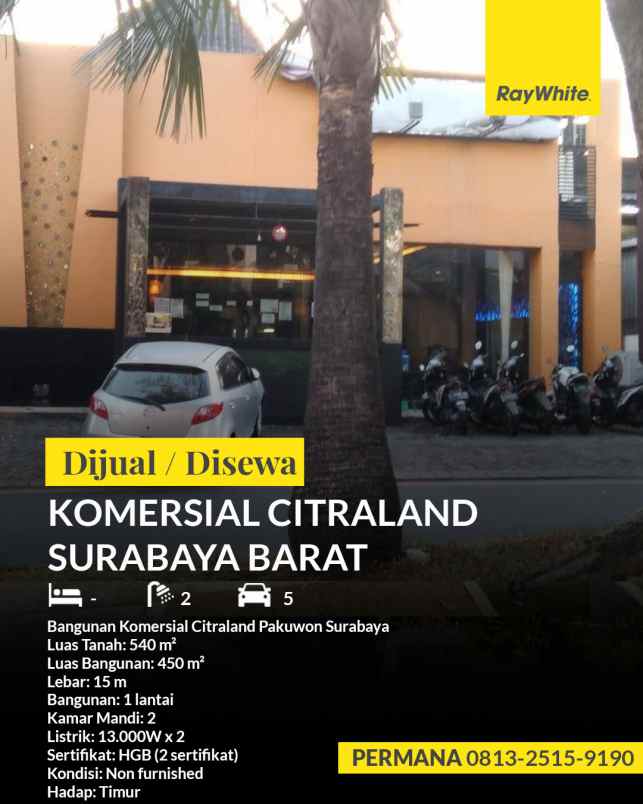 dijual ruko gudang kantor raya citraland utama