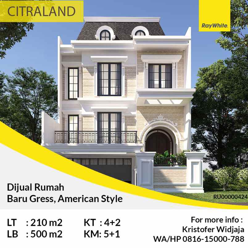 dijual rumah baru american style di citraland surabaya