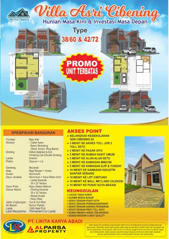 dijual rumah cibening kec setu