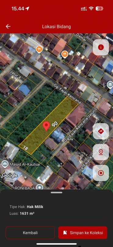 dijual tanah jalan danau sentarum gg