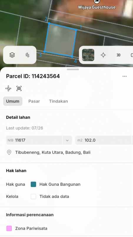 dijual tanah jl pantai berawa