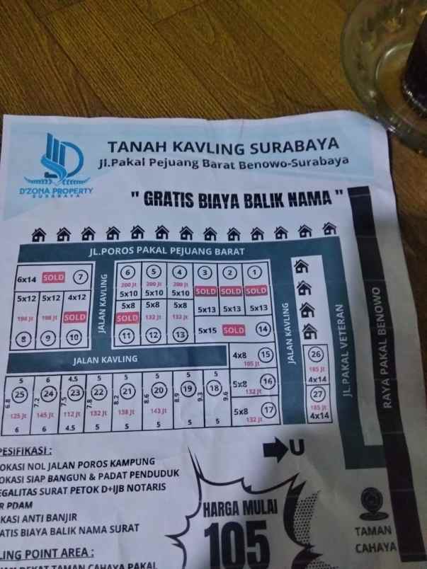 jual tanah kavlingan di area pakal benowo surabaya