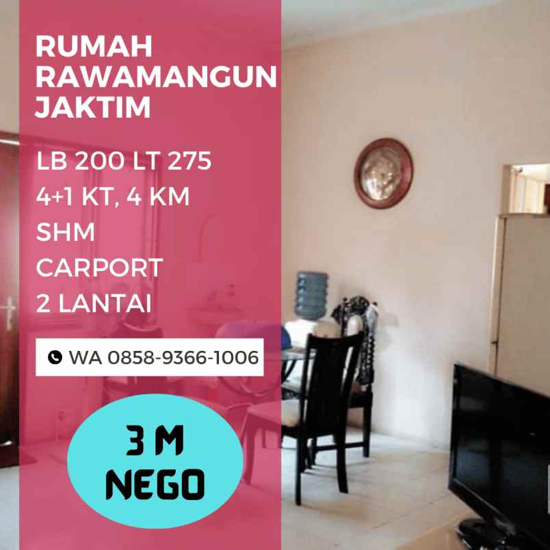 rumah rawamangun jaktim 2 lantai cakep dekat tiptop