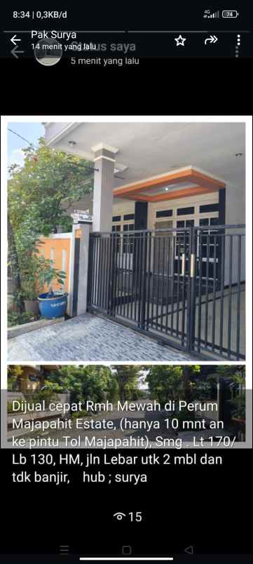 dijual bu rumah di perumahan majapahit estate semarang