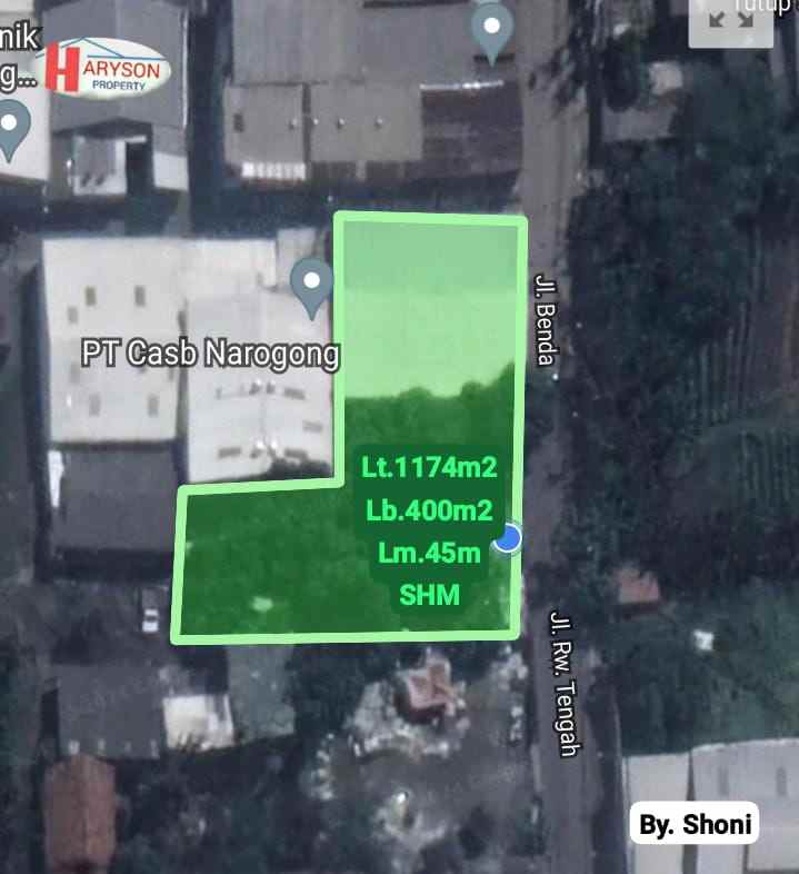 dijual gudang 1174 m2 bantargebang bekasi