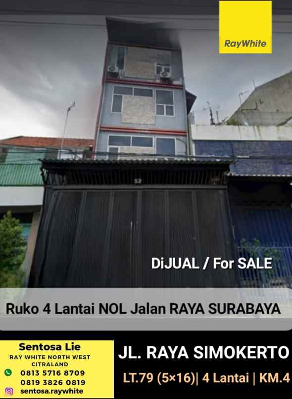 dijual ruko gudang kantor jalan simokerto