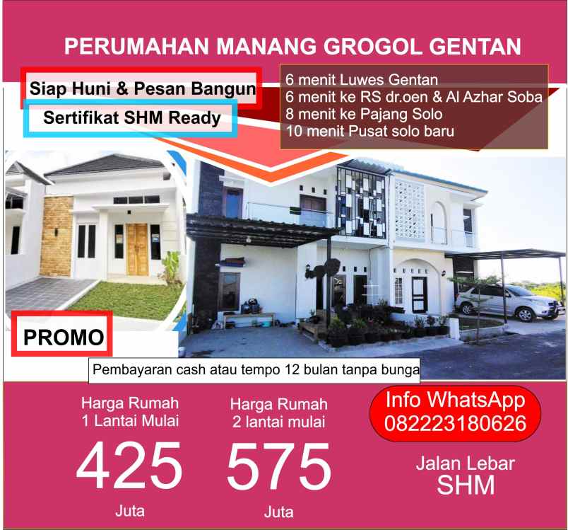 dijual rumah manang grogol sukoharjo