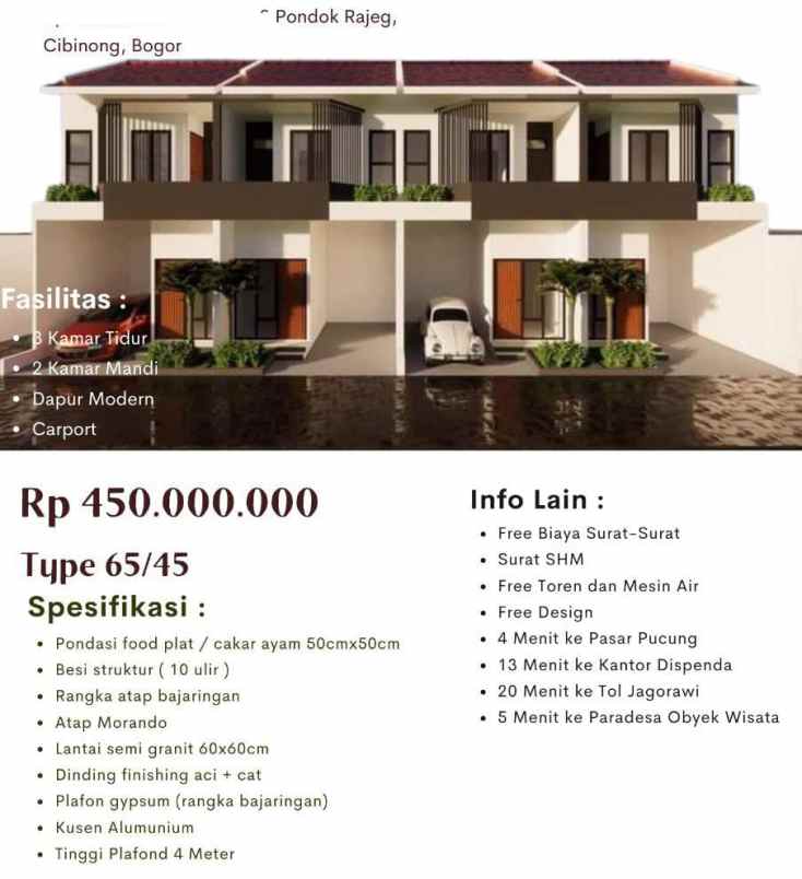 dijual rumah pondok rajeg cibinong