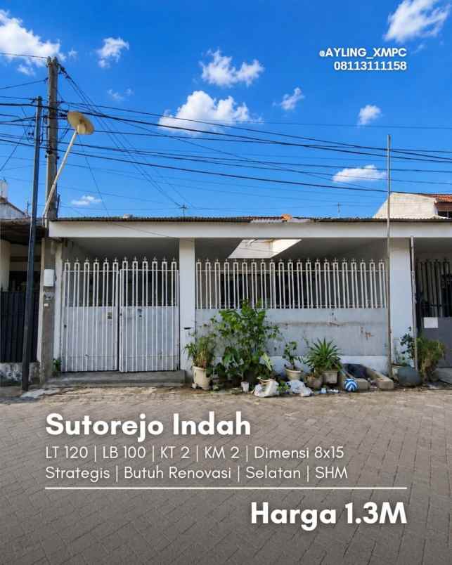 dijual rumah sutorejo indah