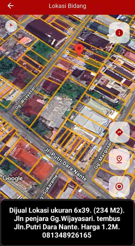 dijual tanah jalan penjara gang wijayasari