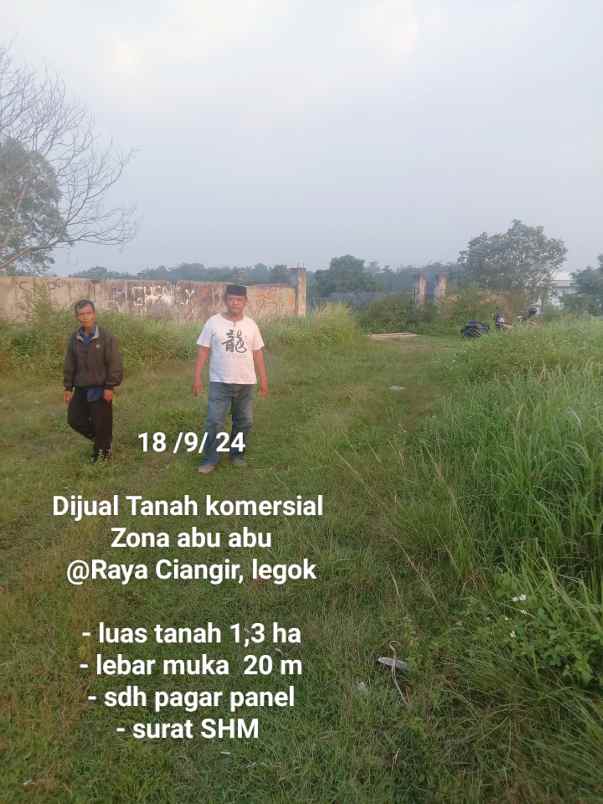 dijual tanah jl raya ciangir legok