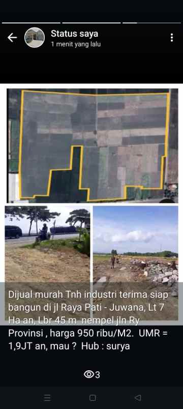 dijual tanah jl raya pati juwana