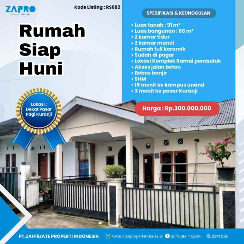 jual rumah siap huni di kuranji padang