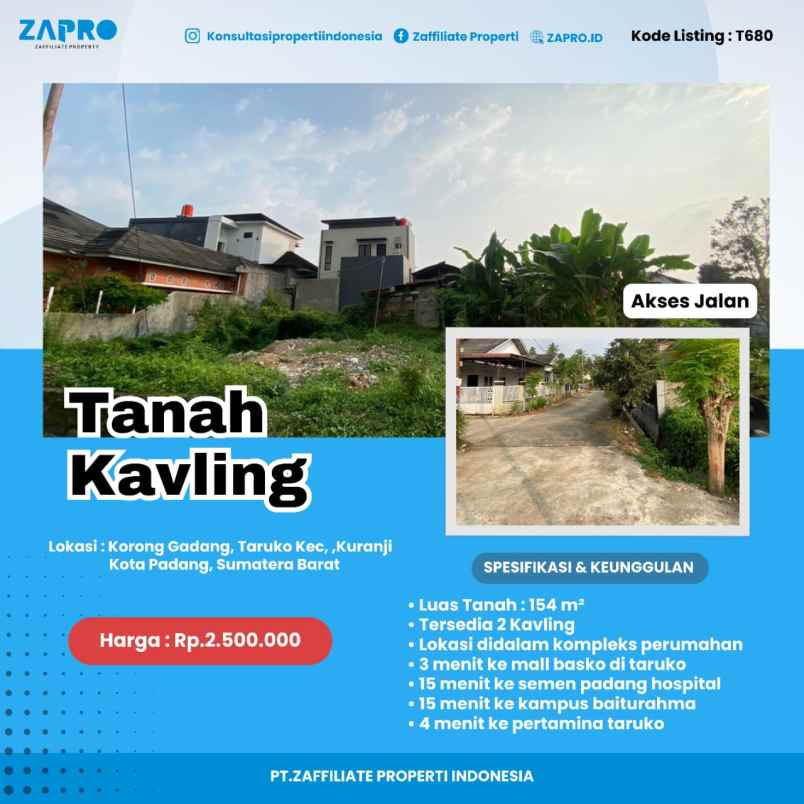 jual tanah kavling di taruko padang