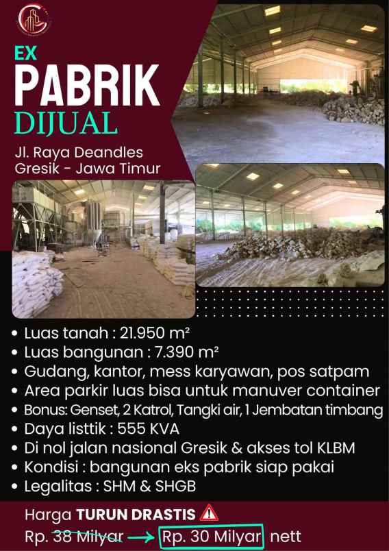 pabrik di gresik dijual