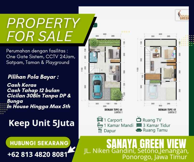 rumah 2 lantai syariah di sanaya green view ponorogo