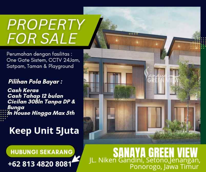 rumah 2 lantai syariah di sanaya green view ponorogo