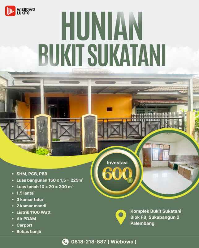 rumah dijual di komplek bukit sukatani palembang