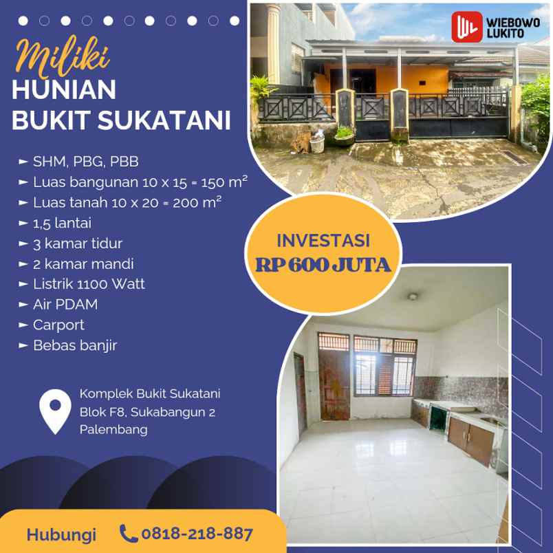 rumah dijual di komplek bukit sukatani palembang